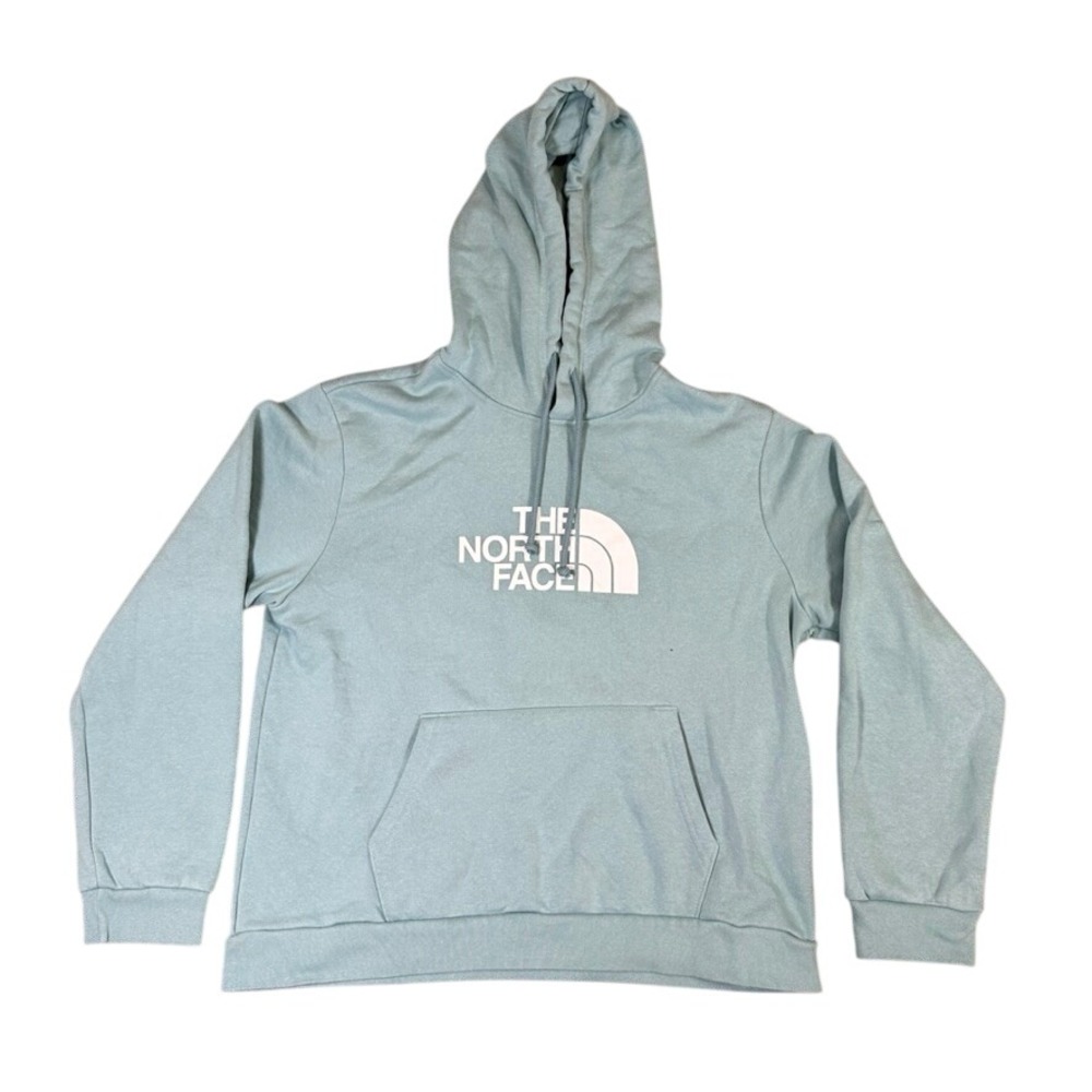 The North Face Womens Pullover Hoodie Teal Blue White Logo Sweatshirt L